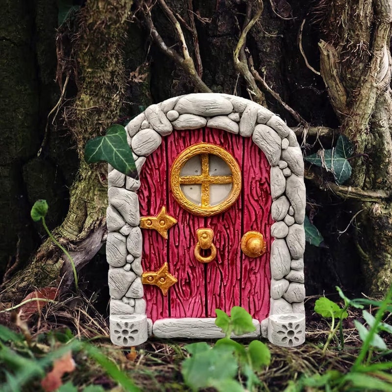 SETOFI Fairy Door for Tree, Wooden Fairy Doors Elf Door Miniature Wood Doors for Garden Yard Trees Ornaments (B) - Image 2